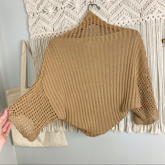 Crochet Knit Round Cropped Boho Sweater Cardigan Size Large - Picture 11 of 14